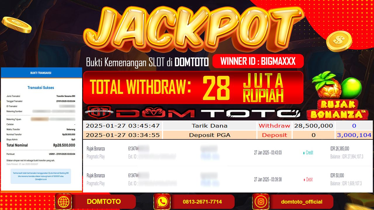JACKPOT SLOT RUJAK BONANZA 27  JANUARI 2025